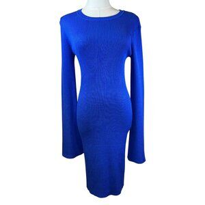 Gianni Bini Cobalt Blue Ribbed Knit Bodycon Sweater Dress L NWT • Bell Sleeves